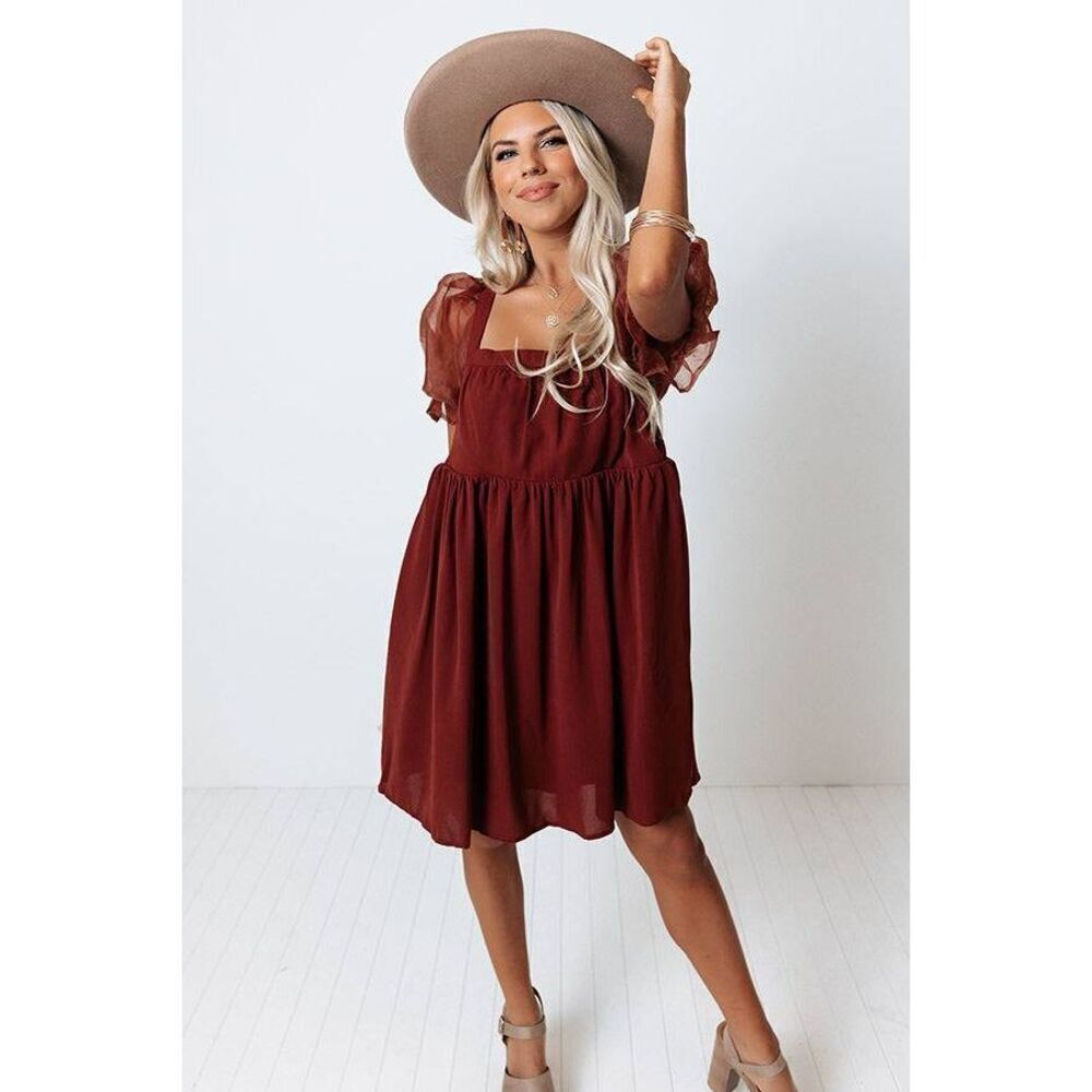 ENTRO M Women's Puff Short Sleeve Gauze Ruffled Short A-Line Baby  Dress - Picture 11 of 12